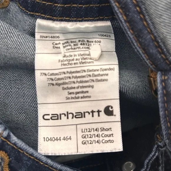 Carhartt Bib Overalls Womens 12/14 Short Dark Wash Denim Rugged Flex Double Knee - Picture 5 of 11